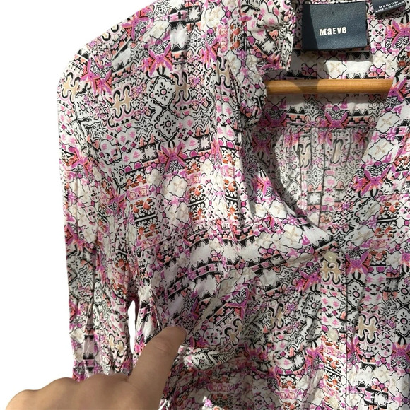 Maeve by Anthropologie Women's Islet Geometric Print Button Down Blouse Medium - Picture 4 of 9